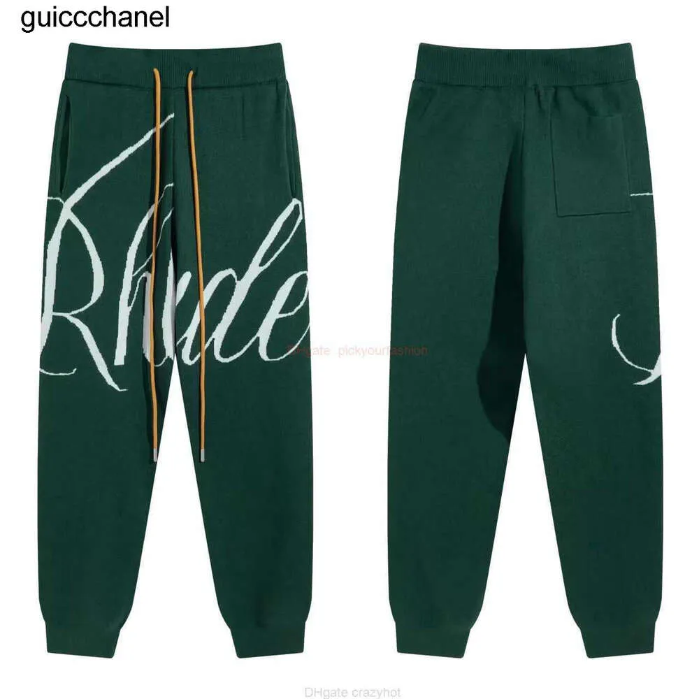 Designer de moda marca roupas casuais pant rhude malha em relevo carta cordão malha 23ss homens mulheres calças americanas