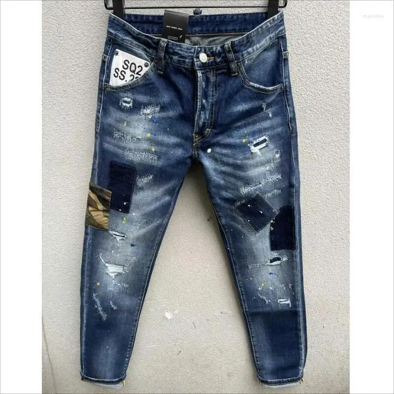 Jeans pour hommes tendance décontracté trou peint à la bombe mode haute rue Denim tissu pantalon 100 #