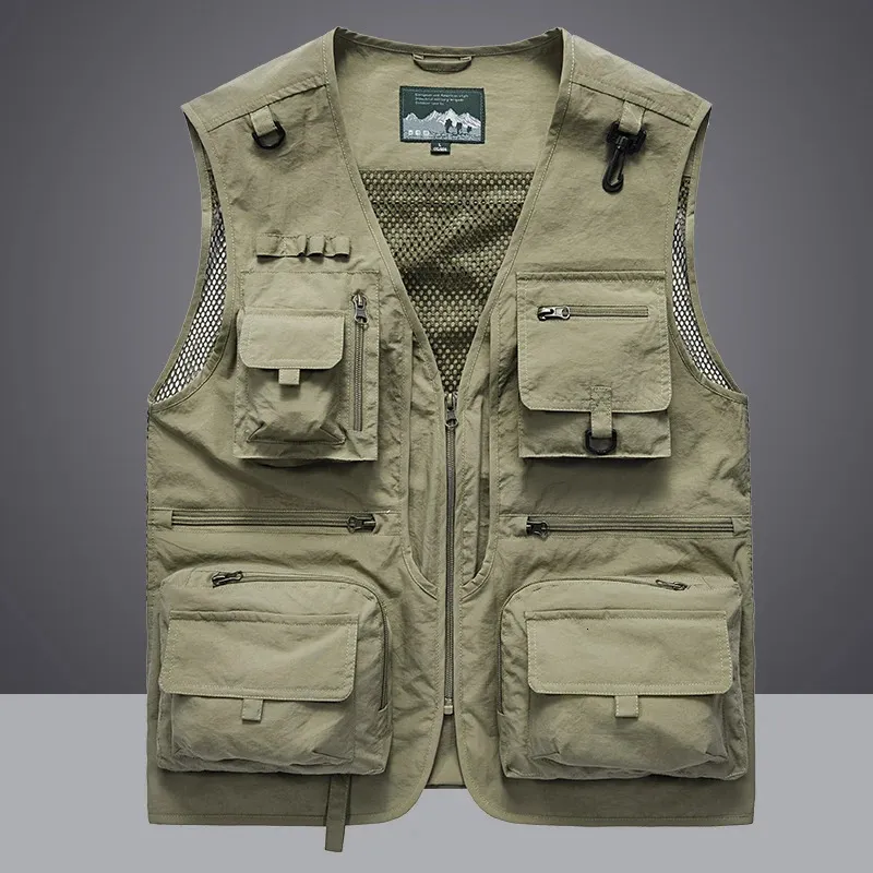 Men's Vests Summer Men Unloading Tactical Vest Coat Casual Men's Pographer Waistcoat Mesh Work Sleeveless Jacket Tools Pocket Vest 5XL 231102