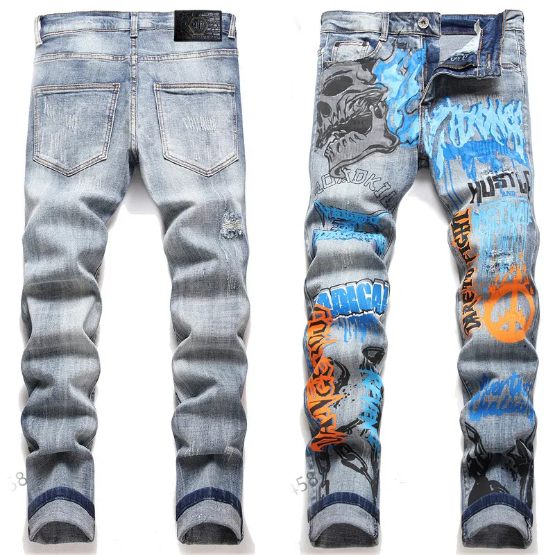 Nya modemän robin ripper jeans denim byxor mager fit smal stretch mäns miri broderi jean byxor lapptäcke nödställda storlek 29-38 grå färg