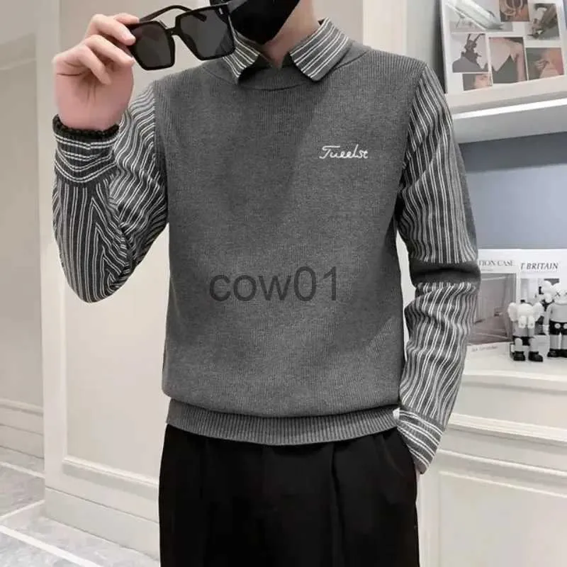 Men's Sweaters 2023 Autumn New Men Golf Clothing Casual Golf Shirts Hedge Men's Knitwear Sweater Design Trendy Brand Fake Two Pieces Knitwear J231102