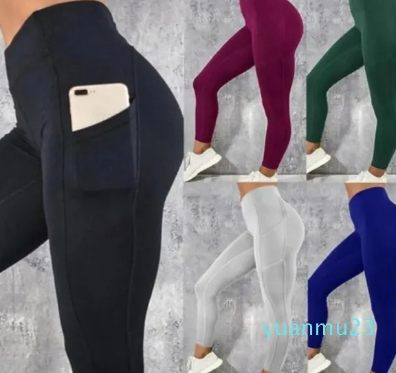 Damen-Yoga-Leggings, für Fitnessstudio, Fitness, atmungsaktiv, schnell trocknend, hohe Taille, Hebe-Hüfte, Workout-Leggings, Laufhose mit Tasche