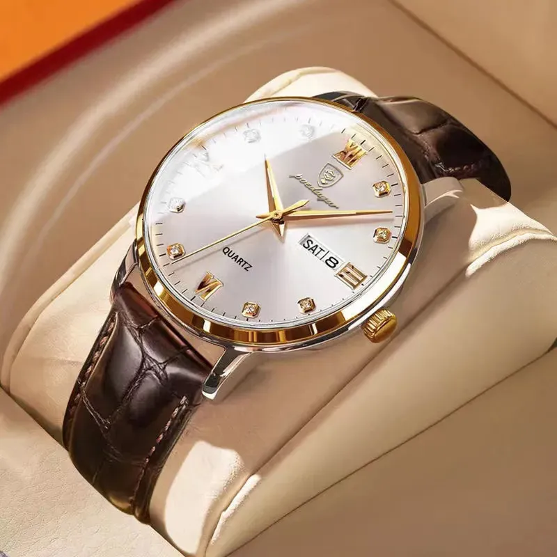 Montres-bracelets POEDAGAR est étanche hommes montre bracelet en cuir décontracté lumineux montres de luxe pour homme date semaine affichage sport quartz horloges 231101