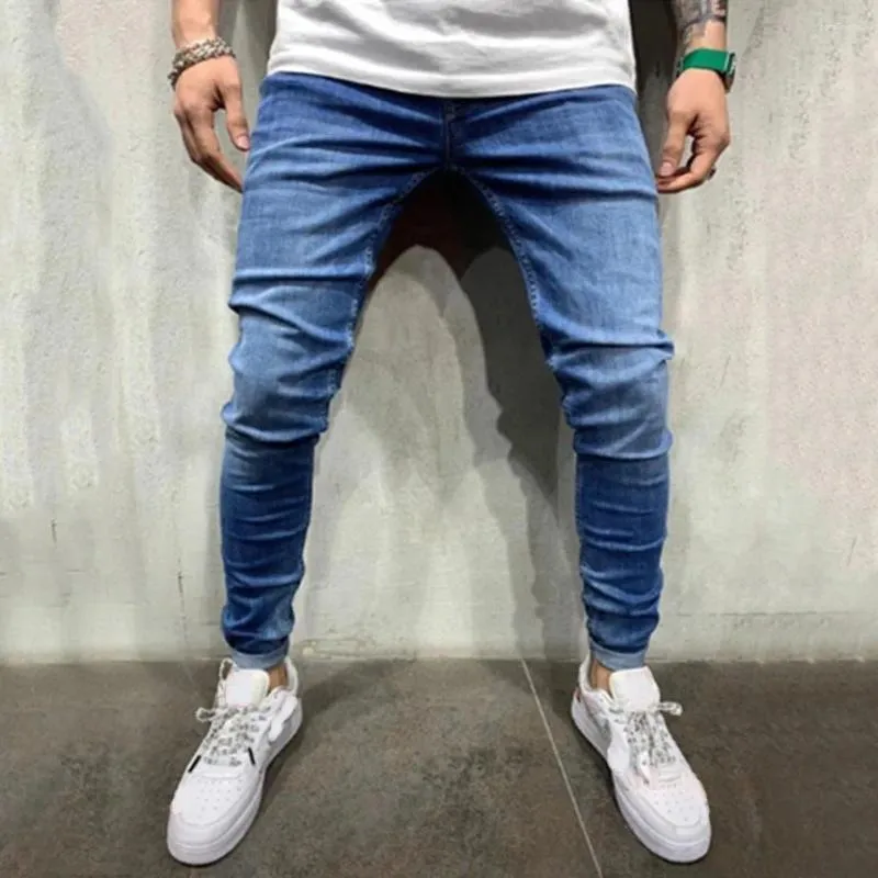 Männer Jeans Skinny Ripped Männer Kordelzug Elastische Taille Denim Lange Hosen Hosen Dünne Streetwear Casual Mit Taschen 2023