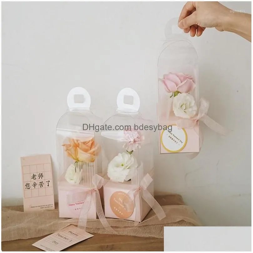 Gift Wrap Gift Wrap 10Pcs Rose Flower Transparent Pvc Box Lighthouse Portable Arrangement Packaging Valentine Bouquet Drop Delivery Ho Dhgbq