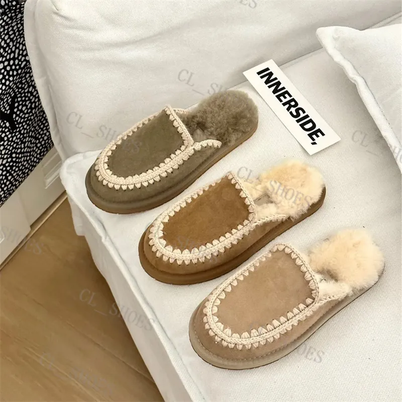 Designer tofflor australiensiska fläta tofflor tasman glider platt plattform ull blandning vinter fritid varm slitage fuzz boot snö päls fluffig loafer mule