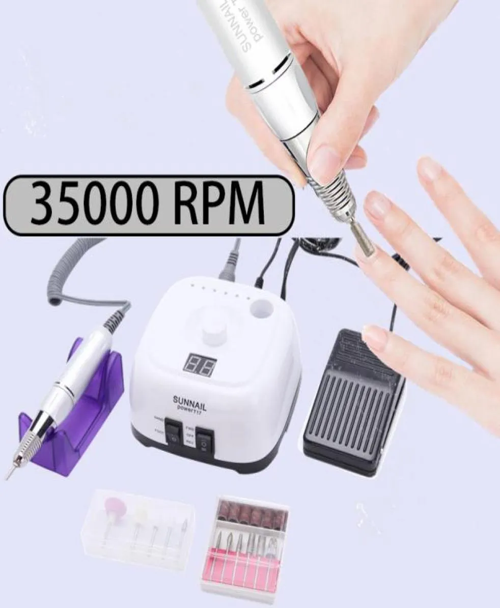 Sunnail Electric Nail Drill 35000 RPM 1 Set 11 Bit Nail Borr Machine Control Pedicure Nails Accessories4413757