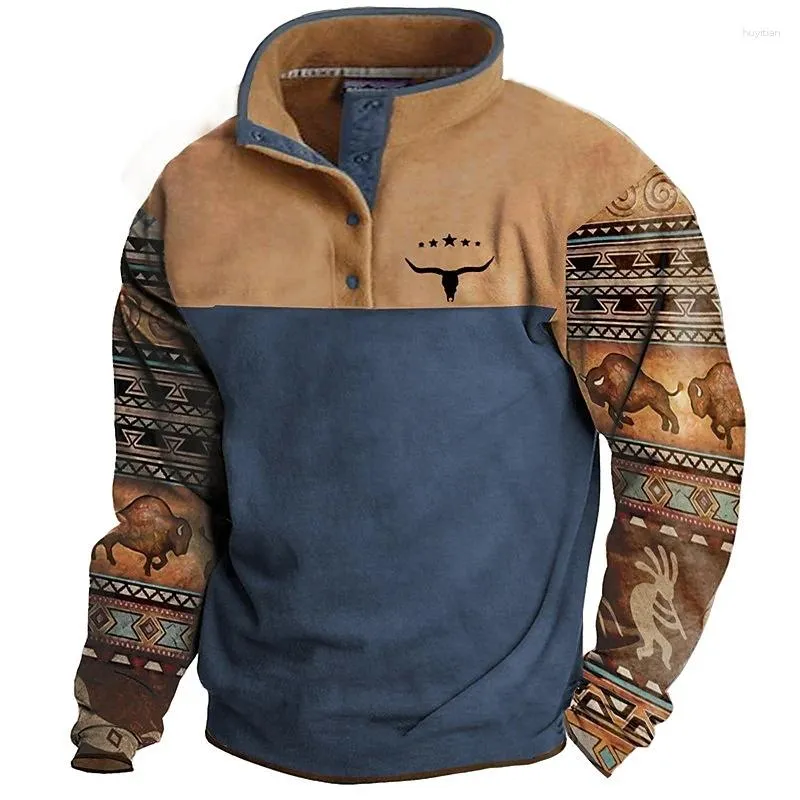 Sweat à capuche pour hommes, sweat-shirt Vintage à boutons, surdimensionné, imprimé en 3d, veste à manches longues, mode pull décontracté, vêtements