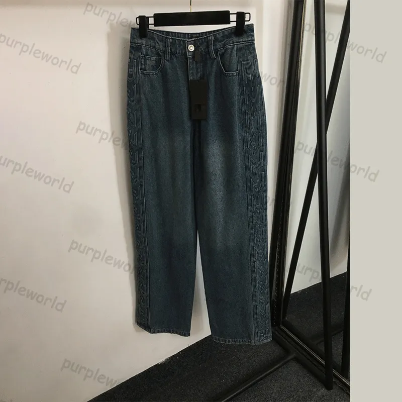 Jeans da donna lato tridimensionale lettera in rilievo design a vita alta cilindro dritto gamba larga pantaloni alla moda in denim