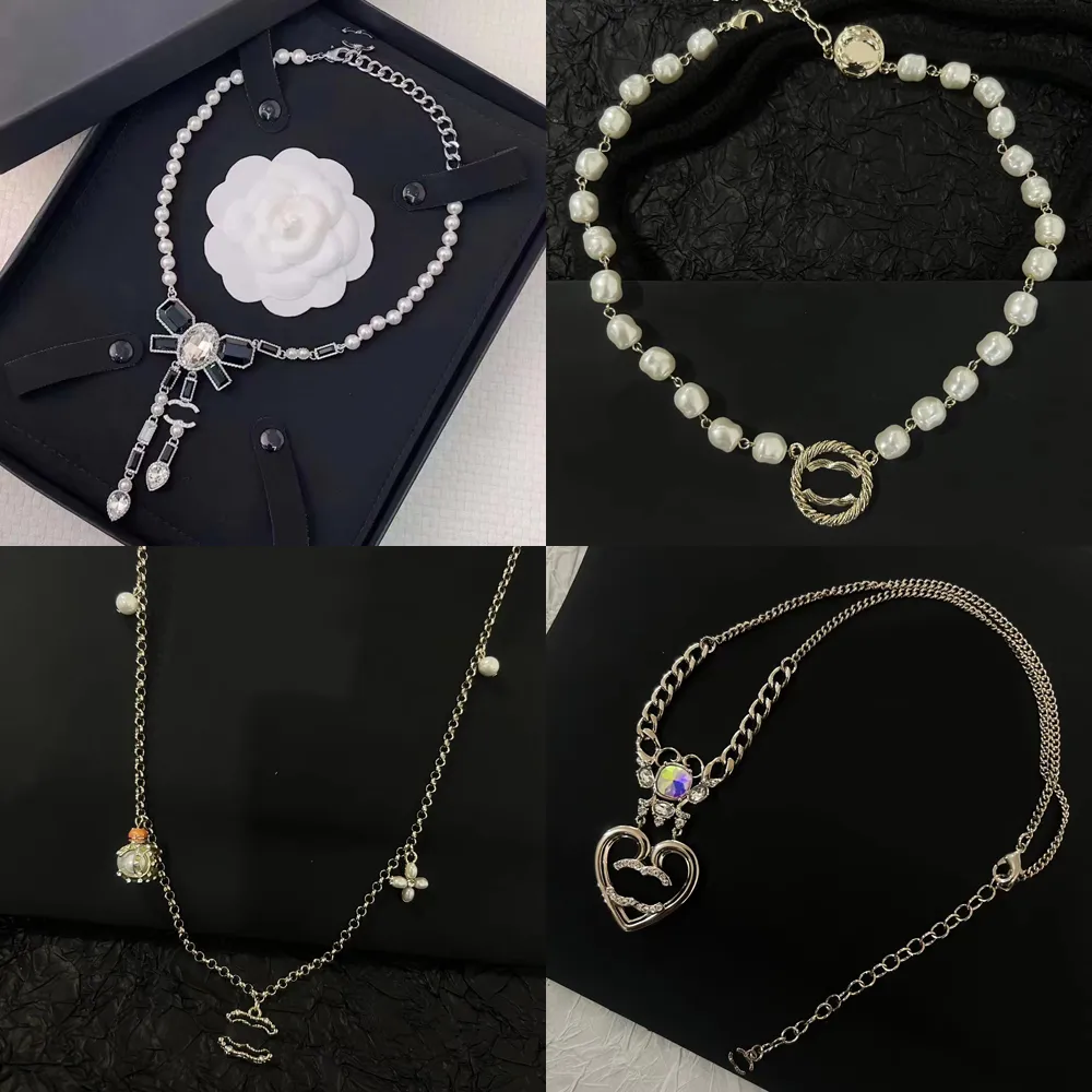 Necklace Pendant Designer Jewelry Fashion for Woman Brand Letter Copper Womens Trendy Personality Clavicle Chain Crystal Pearl Wedding Christmas Gift