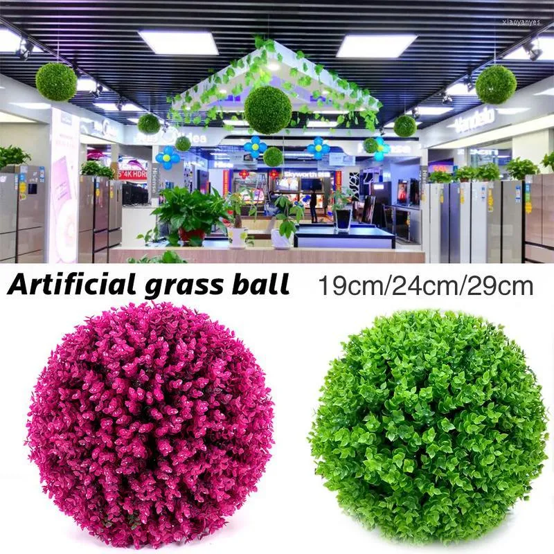 Decorative Flowers Simulated Eucalyptus Grass Ball Bar Shopping Mall Wedding Holiday Party Decoration Purple Green Plastic Flower Balls