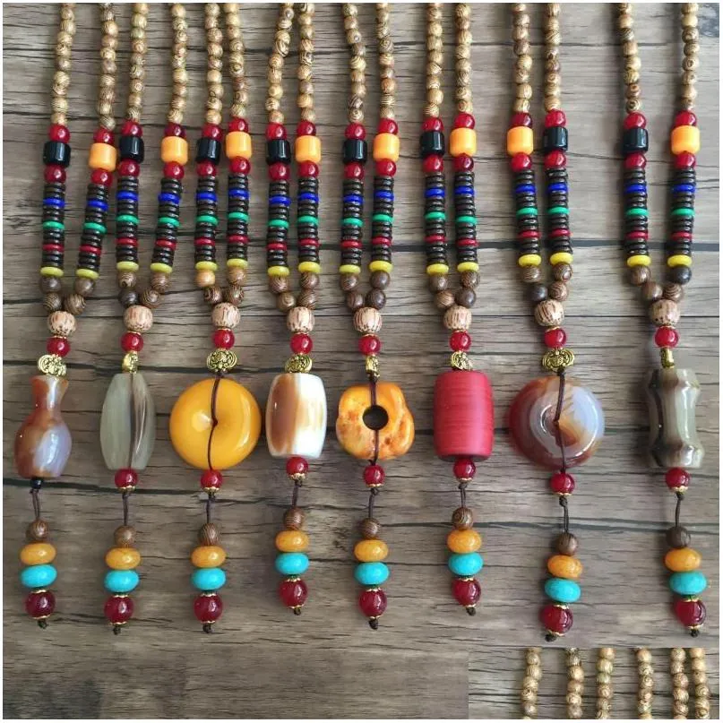 Pendant Necklaces Pendant Necklaces 2023 Handmade Nepal Necklace Buddhist Mala Wood Beads Ethnic Horn Fish Long Statement Je Dhgarden Dh1Rc