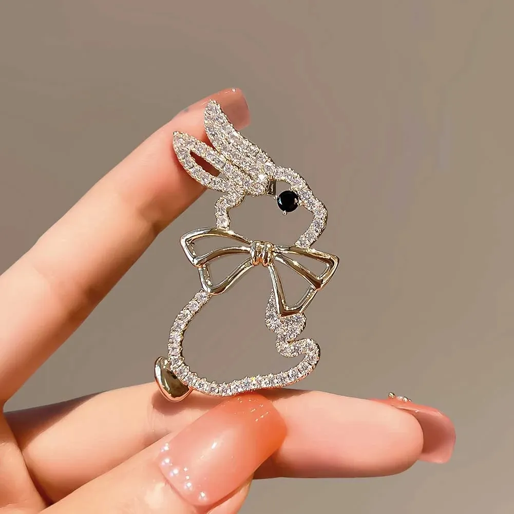 Rhinestone Rabbit Brooch Pin Cartoon Style Womens Jewelry Gift