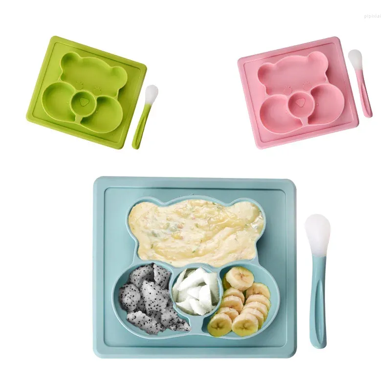 Plates Manufacturer Japanese Creative Baby Bear Children's Tableware Silicone Plate With Spoon Supplementary