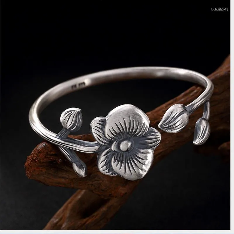 Bangle 2023 Real 999 Sterling Silver Butterfly Orchid Bangles For Women Ethnic Handmade Vintage Evening Statement Fine Jewelry