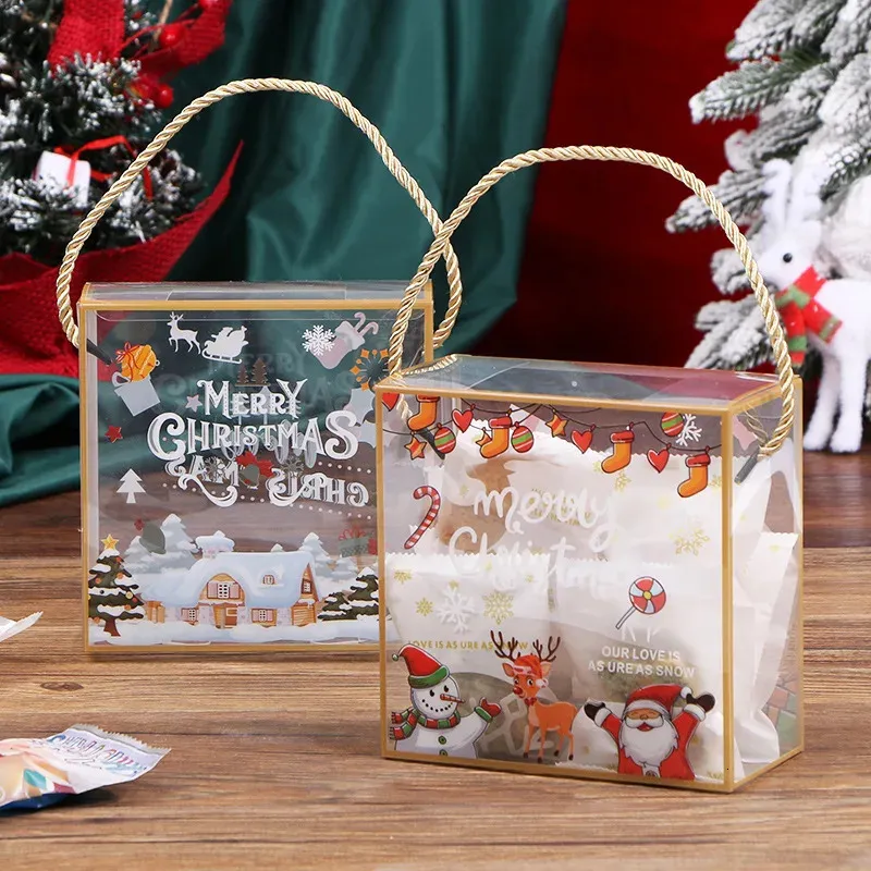 Geschenkpapier 5 Stück Weihnachten Transparente Geschenkbox Gebäck Geschenktüten PVC Klare Süßigkeiten Keks Backbox 231102