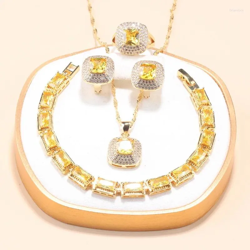 Necklace Earrings Set 5-Piece Vintage Luxury Dress Italian For Women Gold Color Wedding Zirconia Trendy Accessories Item