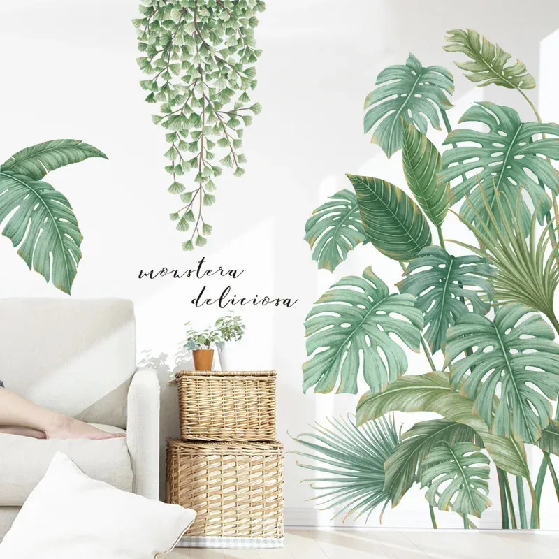 Wall Stickers Green Leaves For Bedroom Living Room Decorative Vinyl Decal Tropical Plants DIY Kid Door Murals Wallpaper 231101