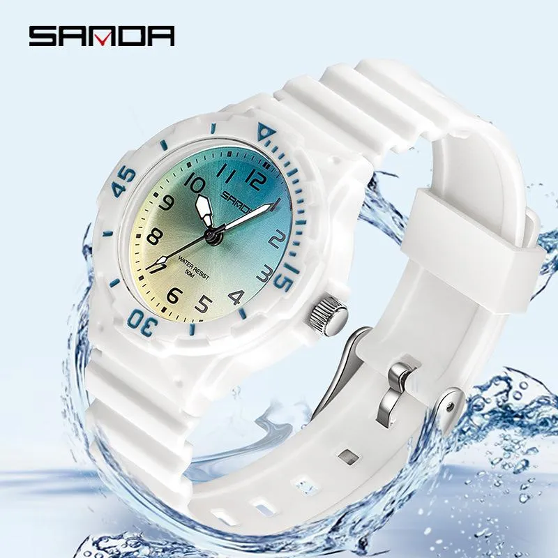 ساعة Wristwatches White Watch Women Fashion على الطراز الكوري الفتيات المقاوم للماء للطلاب في سن المراهقة الأنيقة الوردي البسيط الكوارتز على مدار الساعة Relogio Feminino