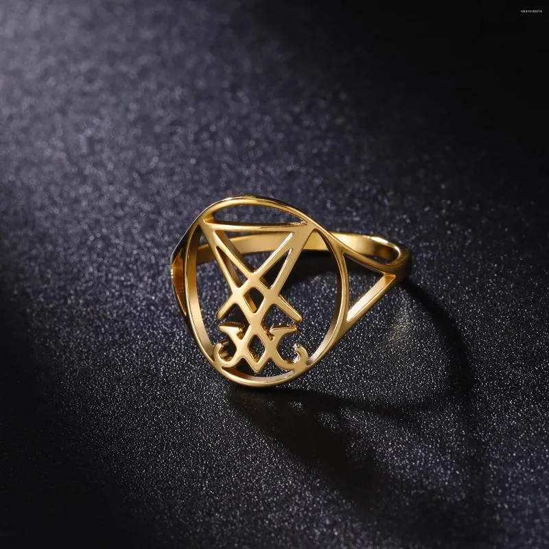 Cluster Rings Dreamtimes Sigil från Lucifer Rostfritt stål Finger Church Luciferian Occult Devil Amulet Jewelry for Women Men