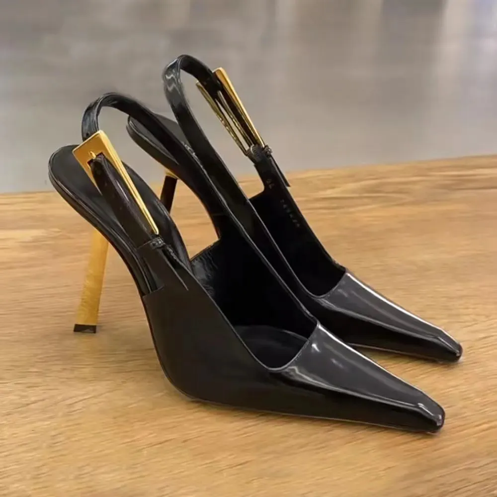 Toppkvalitet märke slingbacks kvinnor hög klack sandaler lyxiga designer klänningskor avslappnad mode 10 cm stilett ankel rem buckle klassisk prom sko med låda