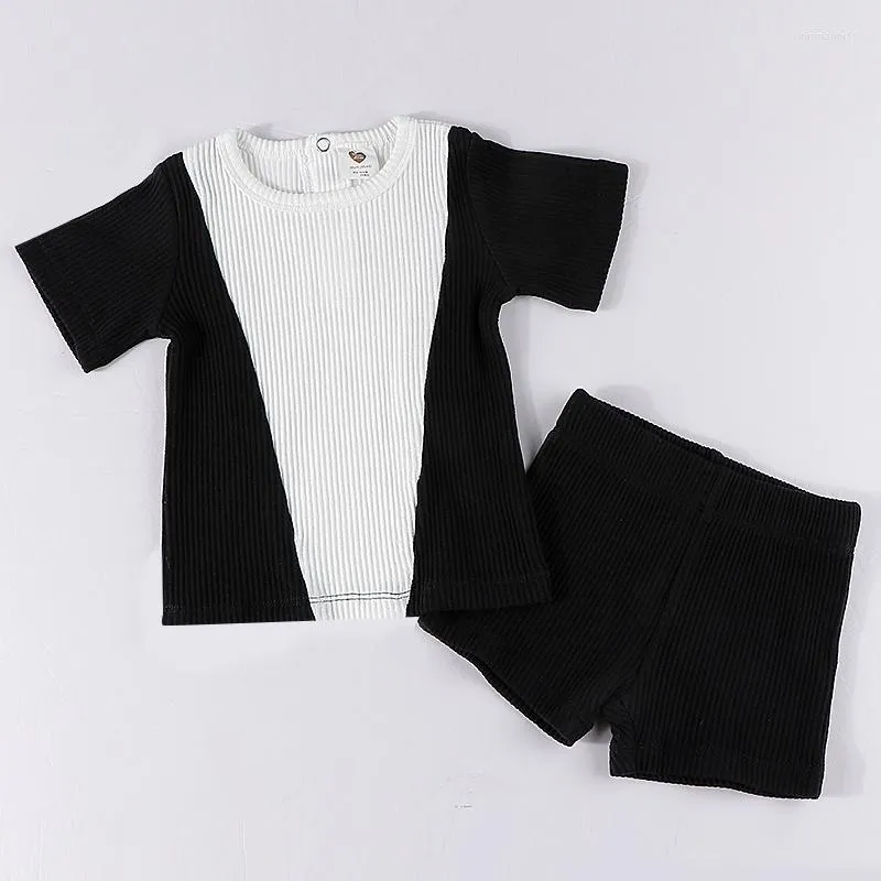 Clothing Sets Flash Sale Children's Summer Suit 2-piece Set Black Lace Top And Shorts Baby Clothes Round Neck Contrast Short Sleeve