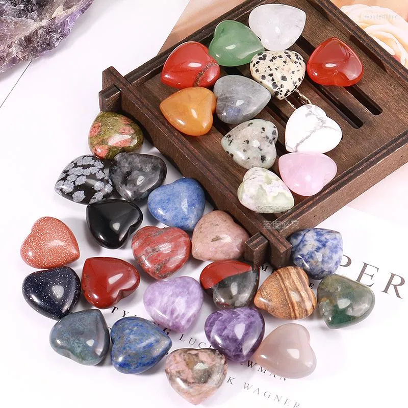 Decorative Figurines 1pcs Natural Stones And Crystals Carved Multicolor Heart Shaped Love Gemstone Room Decoration Diy For Necklace Healing