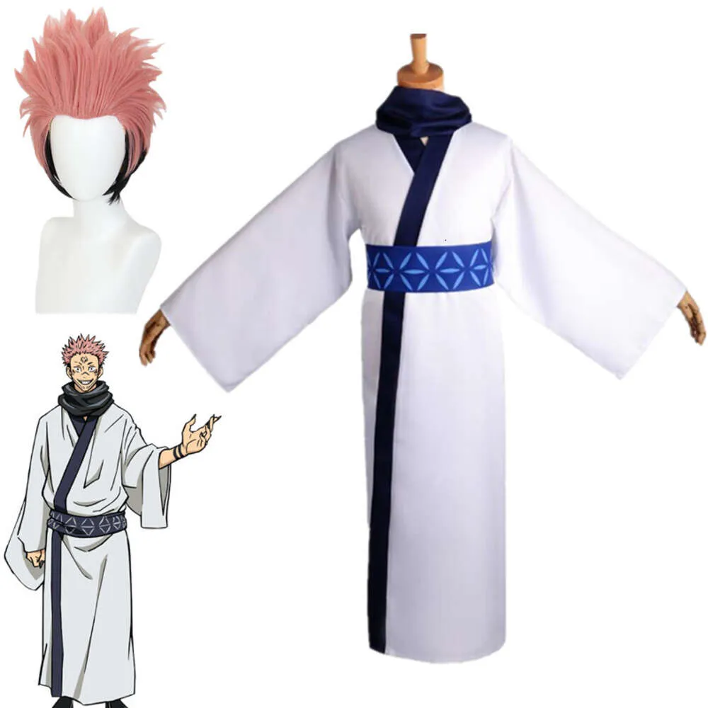 Costume Cosplay Ryomen Sukuna Complet - Kimono Blanc, Perruque, Tatouage, Pour Halloween Ou Convention