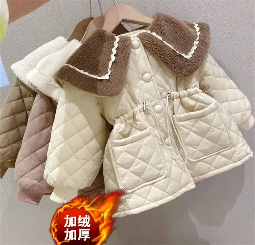 Пальто, шерстяная куртка для девочек, зимнее детское хлопковое пальто, толстое изоляционное пальто, детская однотонная парковая одежда для 28 лет, 231102