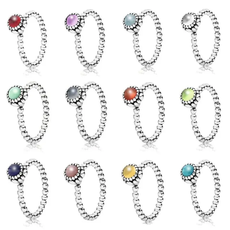 Ny 100% 925 Sterling Silver Rings for Women 12 Månaders Multicolor Gem Valfria charmpärlor Fit Diy Ring Factory Wholesale