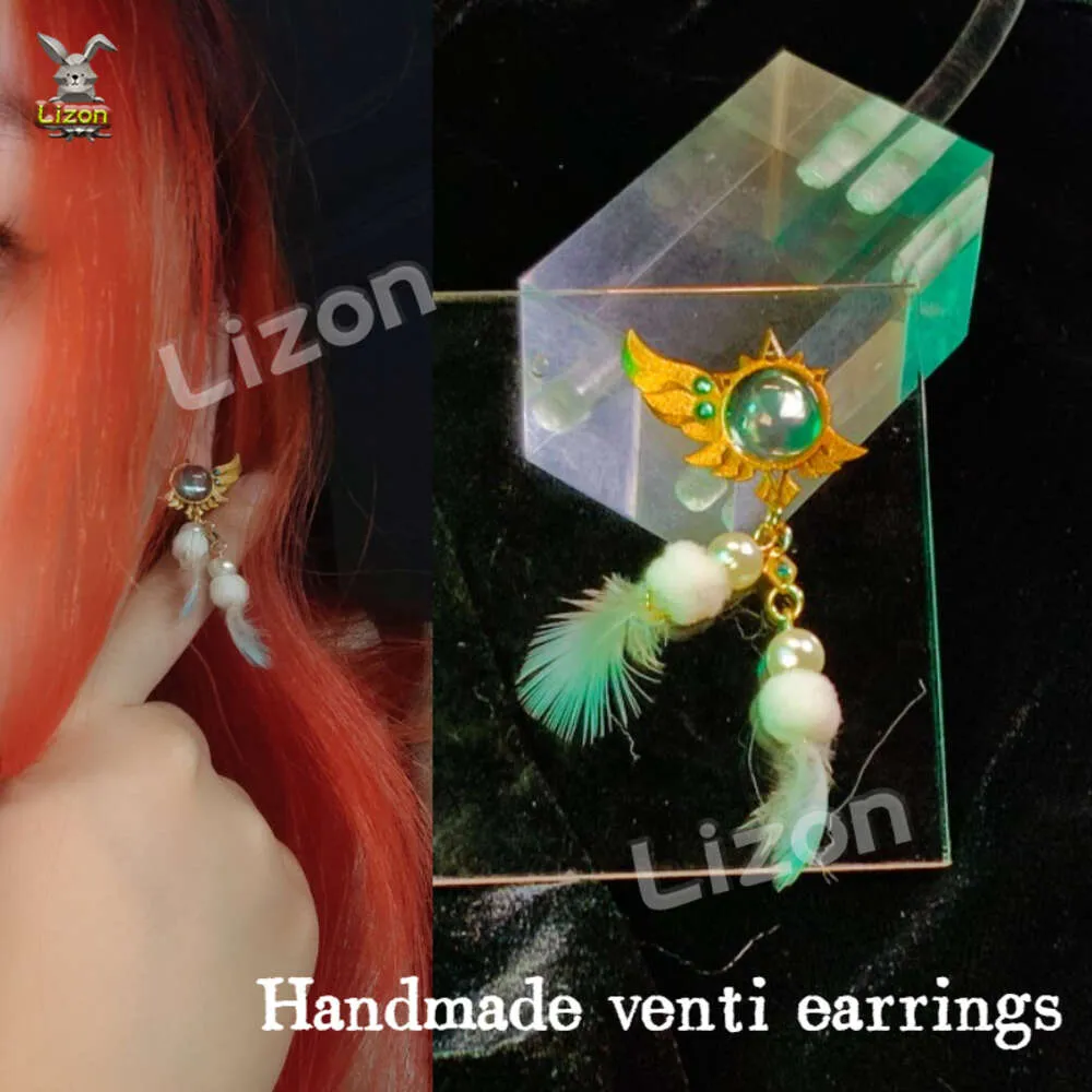 أنيمي Genshin Impact Venti Cosplay Earrings Studs Ear Clip Feather Drop Drop Assume Assume Assumes Cosplay Cosplay