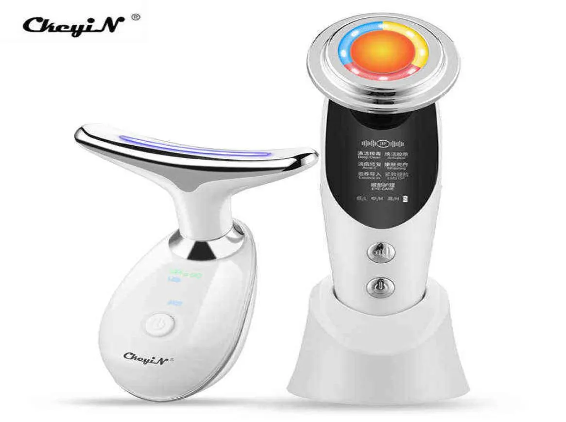 NXYフェイスケアデバイスCKEYIN 7 IN 1 FACE NECK RF RF LIFTING MAICH MICROCURRENT SKINE REIJVENATION FACIAL MASSAGER LED PON Therapy7308916