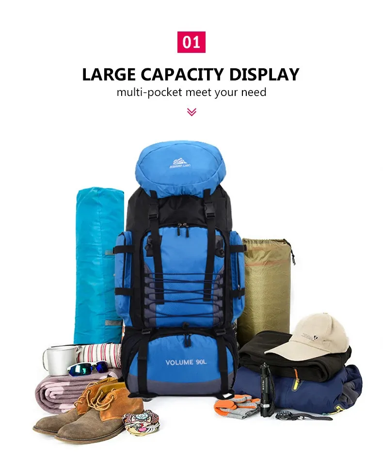 Giant Rucksack 90L Large Travel Backpack - Waterproof Camping Hiking Mountaineering ...