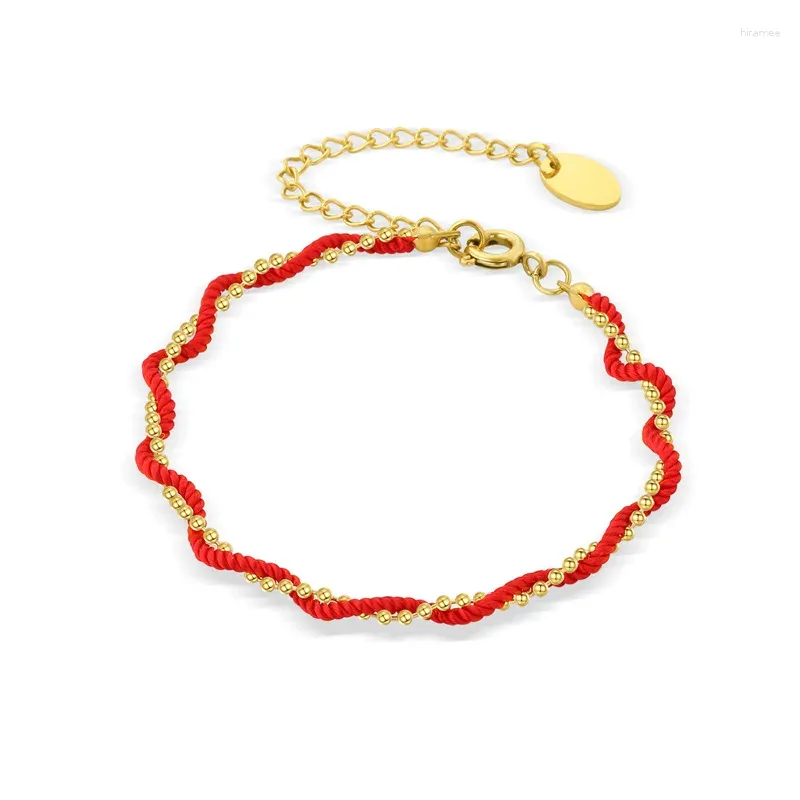 Bracelets à maillons simples pour femmes, en acier titane, corde rouge porte-bonheur, chaîne de perles de Millet, bijoux artisanaux d'anniversaire