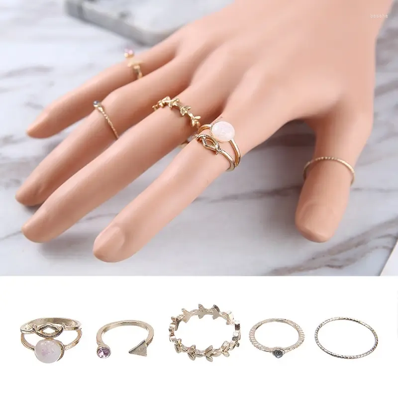 Klusterringar 5 st punkring set crystal blad opal midi ovanför knog mode justerbar öppning kvinnlig mini party smycken