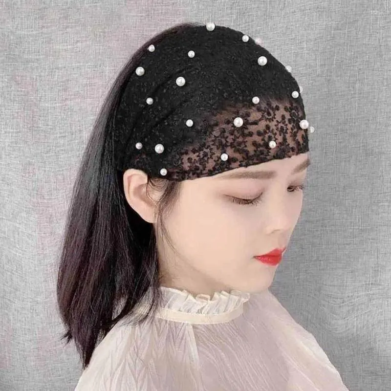 Hårtillbehör Korean Pearl Wide-Brimmed Band Cover Women's Grenadine Headwear Headband Washing Turban Bandage Mesh Artifac S2E5