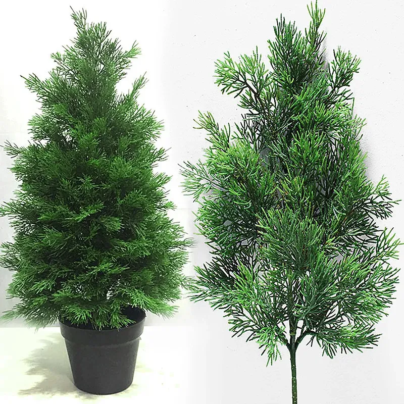 Faux verdure florale en gros branche de pin artificielle plantes couronne de Noël accessoires de bricolage branche en plastique vert el année décor de maison 231102