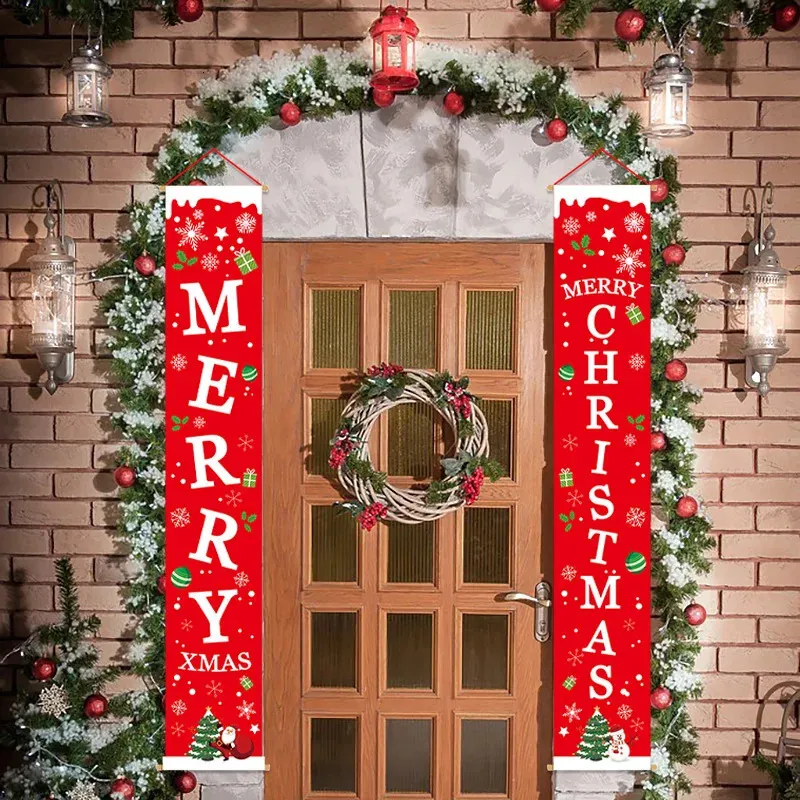 Juldekorationer juldörrdekorationer utomhus hängande banner hus dörr veranda hängande flaggor god julprydnad leveranser 231102