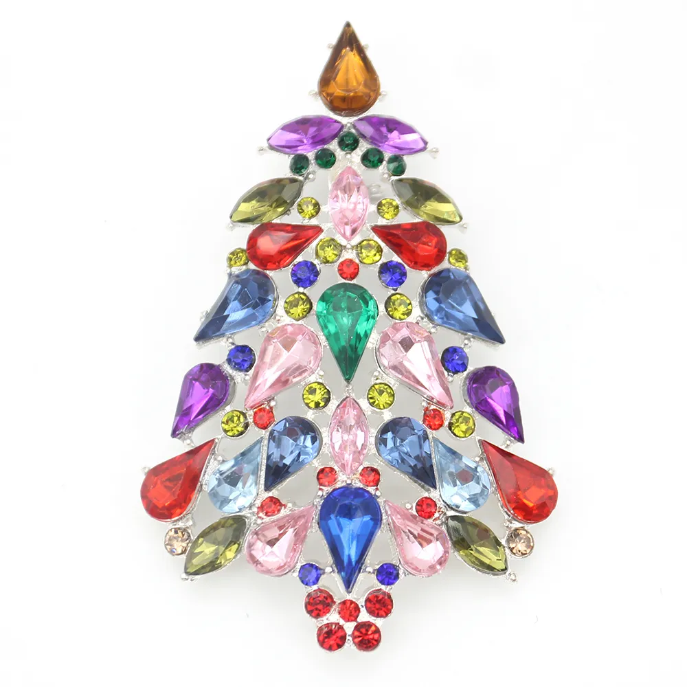 65 mm Multicolore Rhinestone Christmas Tree Spiri di cristallo per spilla per festività per donne