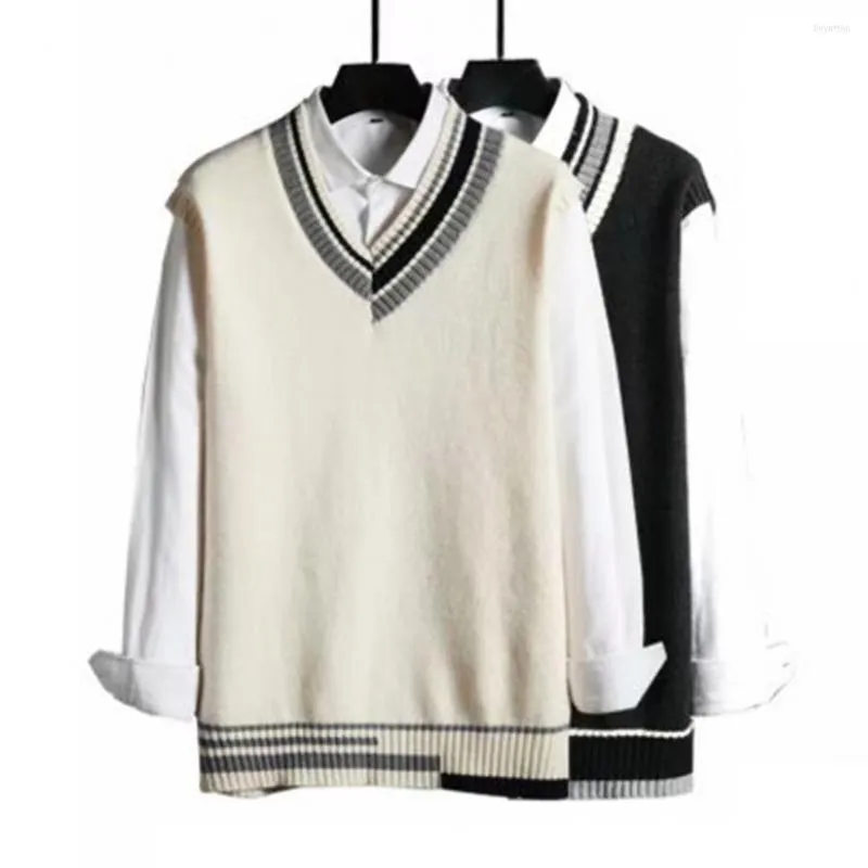 Men's Vests Men Sweater Trendy Anti-pilling Vest V Neck Cold-proof Spring
