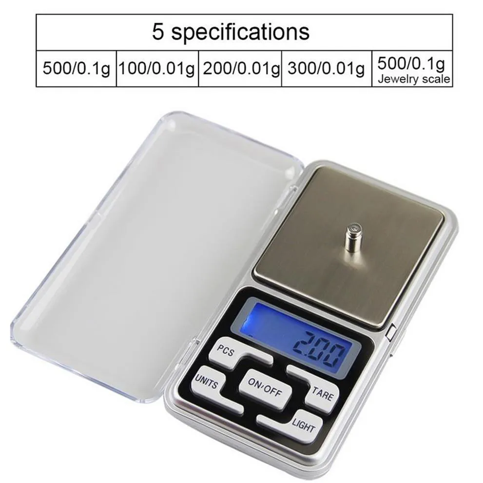 Elektronisk LCD -skärm Mini Digital Scales 100 200 300 500G X0 01G Pocket Jewelry Weight Scales Hög noggrannhet Vägbalans269n