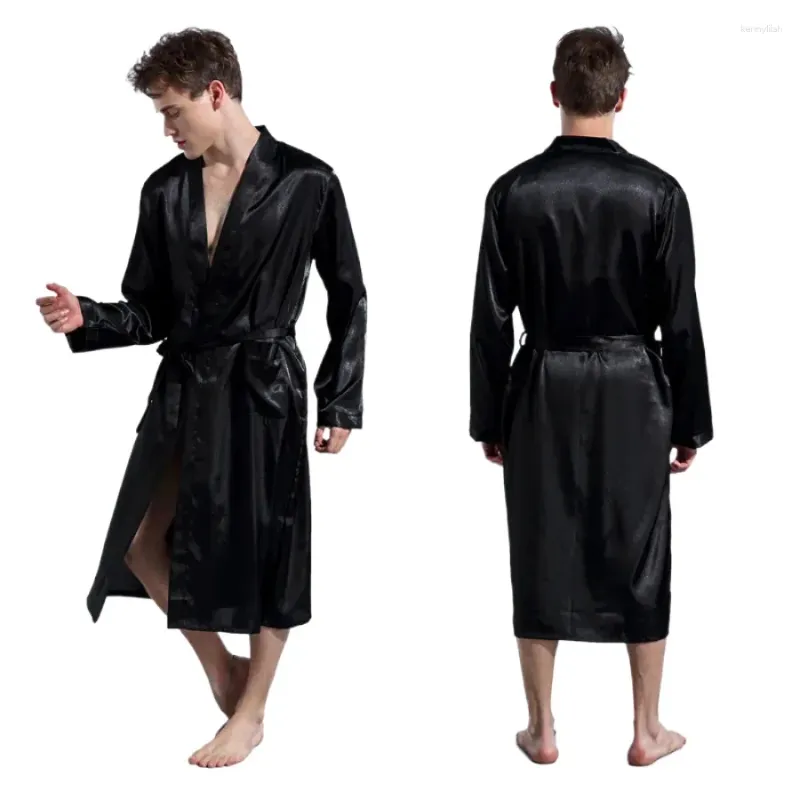 Hommes de nuit à manches longues solide kimono mâle peignoir loisirs hommes loungewear dressing 2023 hommes soie satin robes pyjamas robe