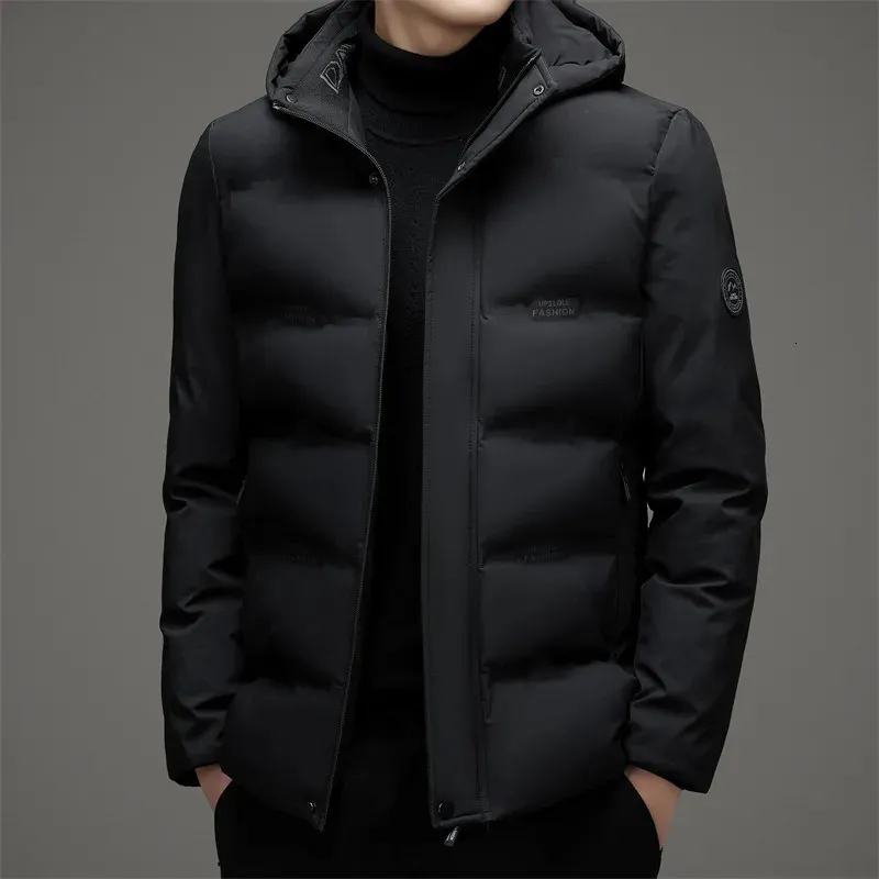 Homens Down Parkas High End Moda Down Jacket Masculino Chapéu Destacável 2023 Inverno Business Casual Engrossado Algodão Quente Com Capuz Casaco À Prova de Vento 231101