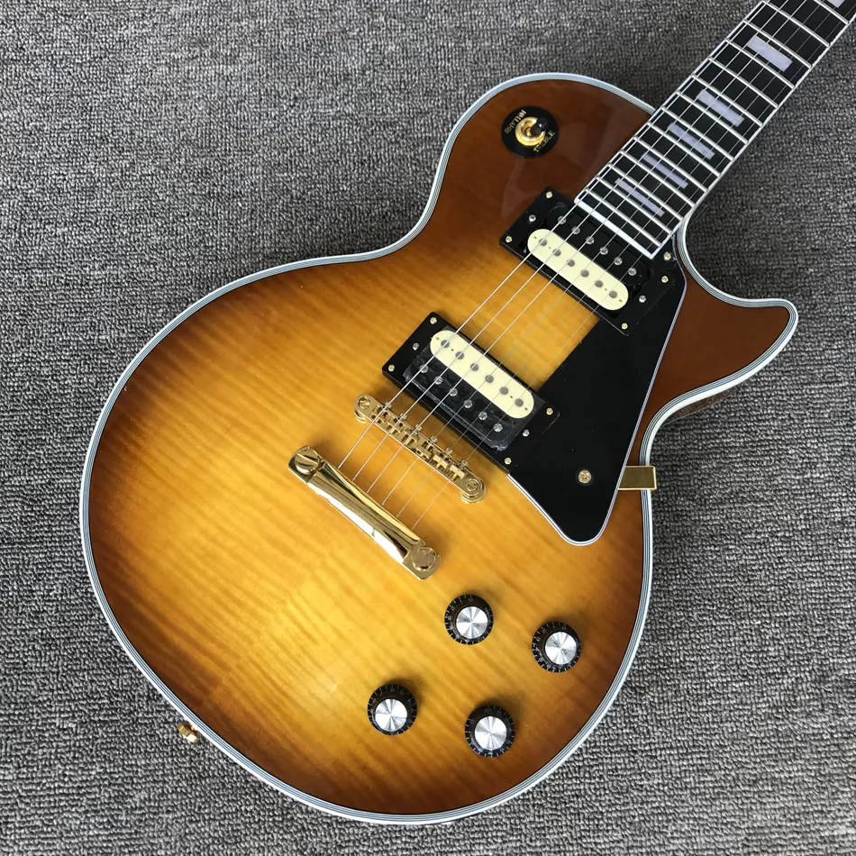 Loja personalizada, feita na China, guitarra elétrica de alta qualidade, guitarra marrom, hardware dourado, escala de jacarandá, entrega gratuita01