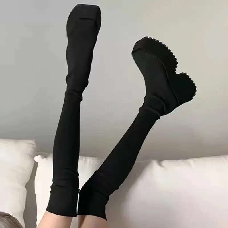 Boots Autumn Winter Women's Over The Knee Sock 2023 Stretch Sticked Thick Heels Long Woman Slip On Platform Shoes 231101