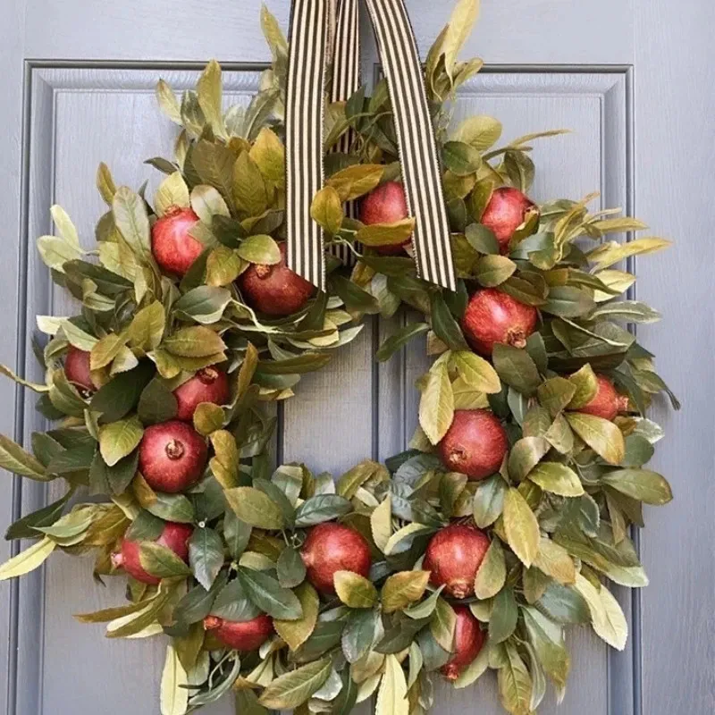 Decorative Flowers Wreaths Autumn Door Wreath Christmas Halloween Decoration Pomegranate Garland Harvest Artificial Wreath Thanksgiving Home Decor 231102