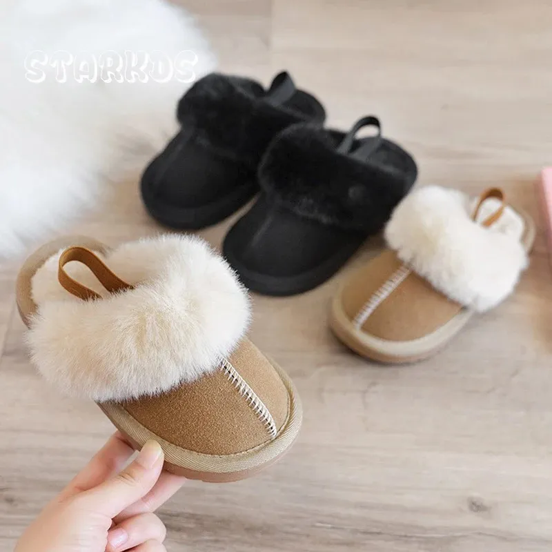 Pantofole in pelliccia bambino inverno peluche sandali con fascia elastica slipon di lusso con plateau scivoli ragazzi ragazze designer scarpe da casa in cotone 231101