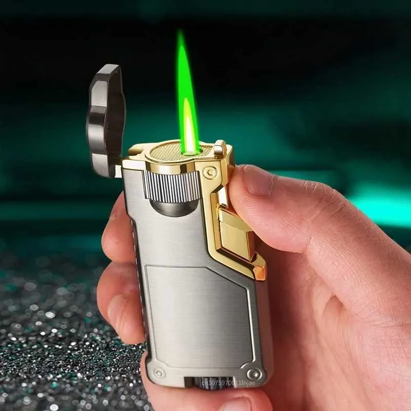 Lighters Creative Three color Flame Metal Gradient Inflatable Lighter Flame Switching Cool Windproof Torch Lighter Gift for Men and Women