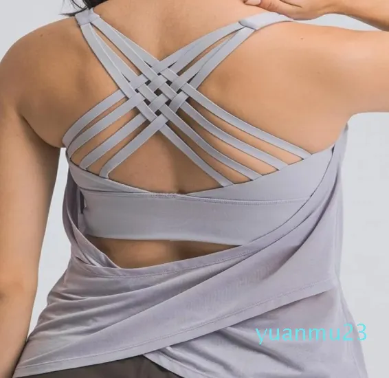 Fitness Woman High Impact Sport Tanks Cross Straps Wire Justerbar Buckle Spandex Yoga Topps Gym Workout Bra