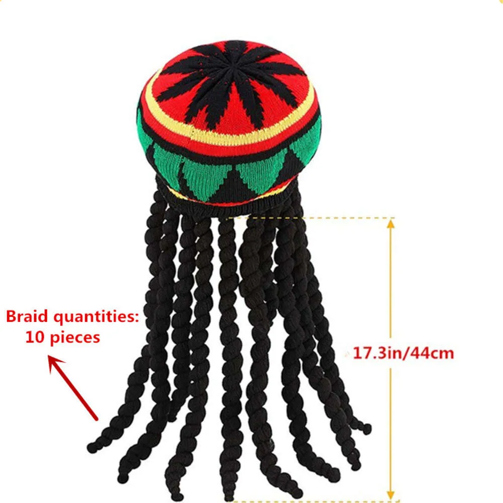 Afrikanische jamaikanische Rasta-Mütze mit Zöpfen, europäisch-amerikanische gestrickte Baskenmütze für Party, Cosplay, Mann und Frau